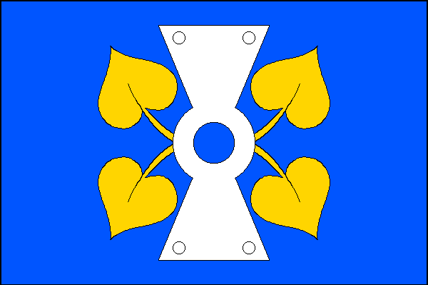Modrý list s bílou postavenou kypřicí, z jejího středu vyrůstají do stran dvě dvojice od sebe odkloněných žlutých lipových listů na prohnutých řapících. Poměr šířky k délce listu je 2:3.