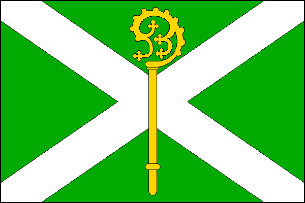 Zelený list s bílým ondřejským křížem s rameny širokými jednu osminu délky listu. Na středu kříže žlutá berla. Poměr šířky k délce listu je 2:3.