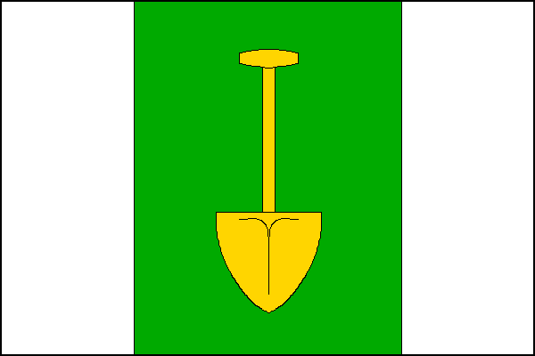 List tvoří tři svislé pruhy - bílý, zelený a bílý v poměru 1:2:1. V zeleném poli žlutý rýč. Poměr šířky k délce listu je 2:3.
