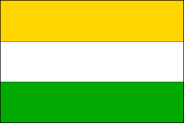 List tvoří tři vodorovné pruhy - žlutý, bílý a zelený. Poměr šířky k délce listu je 2:3.