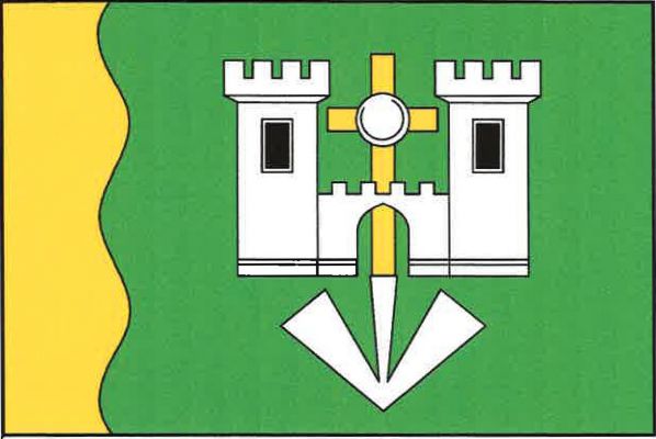List tvoří žerďový zvlněný žlutý pruh se dvěma vrcholy a třemi prohlubněmi, široký šestinu délky listu a zelené pole. V poli hrad se dvěma věžemi, každá s černým oknem a s cimbuřím, spojenými hradbou s prázdnou gotickou bránou, vše bílé. Hrad podložen žlu