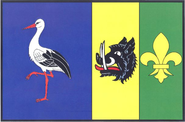 List tvoří tři svislé pruhy, modrý, žlutý a zelený, v poměru 2 : 1 : 1. V modrém pruhu čáp bílý, ve žlutém černá kančí hlava s bílou zbrojí a červeným jazykem a v zeleném žlutá lilie. Poměr šířky k délce listu je 2 : 3.