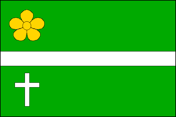 List tvoří tři vodorovné pruhy, zelený, bílý a zelený, v poměru 7:2:7. V horním rohu žlutý luční květ, v dolním rohu bílý latinský kříž. Poměr šířky k délce listu je 2:3.