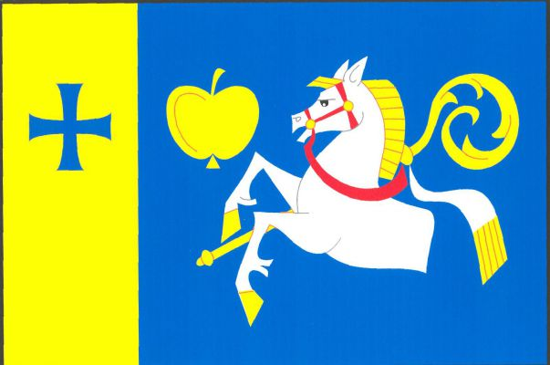 List tvoří žlutý žerďový pruh široký jednu čtvrtinu délky listu a modré pole. V horní části žlutého pruhu modrý volný řecký kříž. V modrém poli polovina bílého koně se žlutou zbrojí a hřívou, červeným uzděním, šikmo podložená žlutou berlou s bílým sudarie