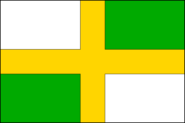 List se středovým žlutým křížem, s rameny širokými jednu pětinu šířky listu. Horní žerďové a dolní vlající pole je bílé, horní vlající a dolní žerďové je zelené. Poměr šířky k délce listu je 2:3.