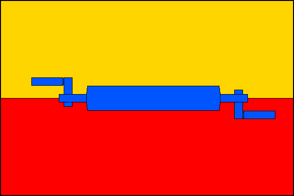 List tvoří dva vodorovné pruhy: žlutý a červený, uprostřed modrý válec rumpálu se dvěma klikami. Klika u žerdi je obrácená vzhůru. Poměr šířky k délce listu je 2:3.