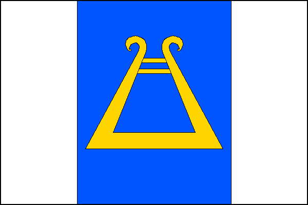 List tvoří tři svislé pruhy, bílý, modrý se žlutým třmenem a bílý, v poměru 1:2:1. Poměr šířky k délce listu je 2:3.
