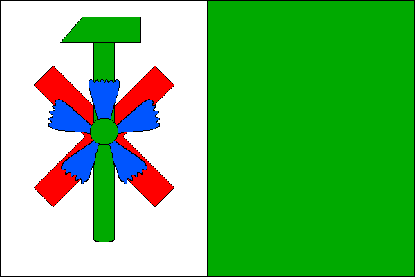 List tvoří bílá žerďová část s volným červeným ondřejským křížem, přes který je položeno vztyčené zelené kladivo a modrý květ lnu se zeleným semeníkem; vlající část je zelená. Poměr šířky k délce listu je 2:3.