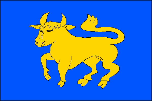 Na modrém listu žlutý vykračující býk. Poměr šířky k délce listu je 2:3.