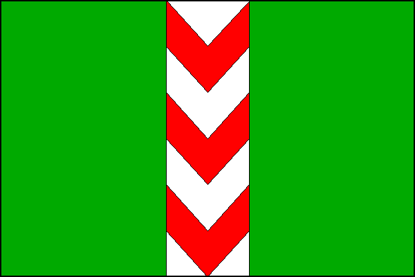 Zelený list s bílým středovým kůlem širokým jednu pětinu délky listu. Na kůlu tři červené obrácené krokve široké jednu šestinu šířky listu. Poměr šířky k délce listu je 2:3.