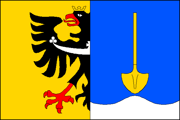 List tvoří žlutá žerďová část s polovinou slezské orlice přiléhající k modré vlající části se žlutou lopatou držadlem nahoru nad bílým zvlněným pruhem s jedním vrcholem a dvěma prohlubněmi širokým jednu pětinu šířky listu na dolním okraji. Poměr šířky k d