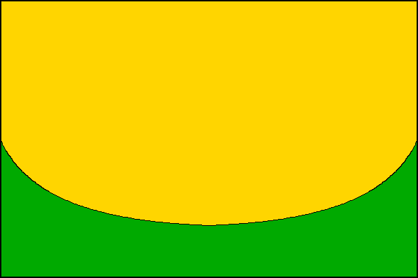 List tvoří dva vodorovné pruhy, žlutý vypouklý a zelený vydutý. Poměr šířky k délce listu je 2:3.
