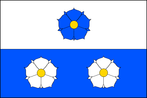 List tvoří dva vodorovné pruhy - bílý a modrý. Ve středu bílého pole modrá růže se žlutým semeníkem, ve středu modrého pole dvě bílé růže se žlutým semeníkem tak, že s modrou růží tvoří rovnoramenný trojúhelník. Poměr šířky k délce listu je 2:3.