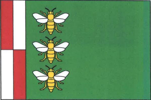 List tvoří červeno-bíle čtvrcený žerďový pruh široký šestinu délky listu a zelené pole, v něm u žerďového pruhu tři žluté včely s bílými křídly nad sebou. Poměr šířky k délce listu je 2 : 3.