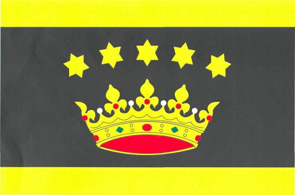 List tvoří tři vodorovné pruhy, žlutý, černý a žlutý, v poměru 1 : 5 : 1. V černém pruhu žlutá, červeně vyložená pětilistá liliová koruna se čtyřmi perlami, zdobená červenými a zelenými kameny, provázená nahoře pěti žlutými šesticípými hvězdami do oblouku