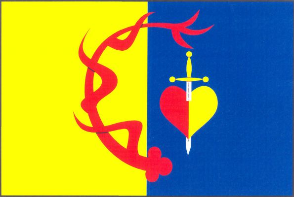 List tvoří dva svislé pruhy, žlutý a modrý. Uprostřed k žerdi prohnutý červený jelení paroh - korál, provázený v modrém poli červeno - žlutě polceným srdcem, shora probodnutým bílým mečem se žlutým jílcem. Poměr šířky k délce listu je 2 : 3.