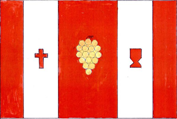 List tvoří pět svislých pruhů, střídavě červených a bílých, v poměru 2 : 3 : 5 : 3 : 2. V žerďovém bílém pruhu červený latinský kříž, v středním červeném žlutý vinný hrozen a ve vlajícím bílém červený kalich. Poměr šířky k délce listu je 2 : 3.