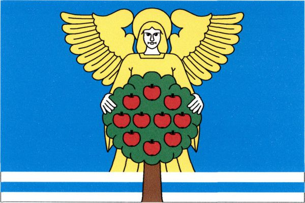 List tvoří čtyři střídavě modré a bílé vodorovné pruhy, v poměru 17 : 1 : 1 : 1. Z prvního bílého pruhu vyrůstá čelně žlutý anděl s bílým obličejem a rukama, přidržující před sebou zelenou jabloň s červenými plody a hnědým kmenem vyrůstajícím z dolního ok