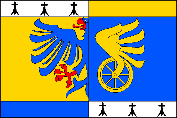 List tvoří tři vodorovné pruhy bílo-žlutě polcený, žluto-modře polcený a modro-bíle polcený, v poměru 3:14:3. V bílých pruzích po třech hranostajových ocáscích, ve středním žlutém poli půl modré orlice s červenou zbrojí přiléhající k modrému poli se žlutý
