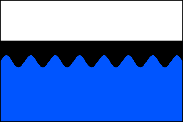 List tvoří tři vodorovné pruhy, bílý, černý a modrý vlnitý s osmi vrcholy, v poměru 2:1:3. Poměr šířky k délce listu je 2:3.