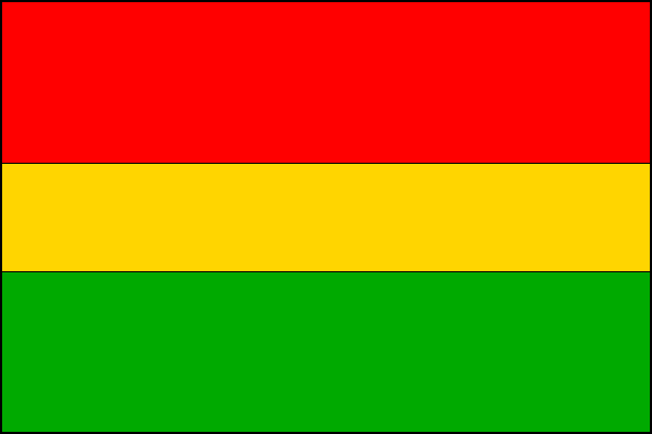 List tvoří tři vodorovné pruhy - červený, žlutý a zelený v poměru 3:2:3. Poměr šířky k délce listu je 2:3.