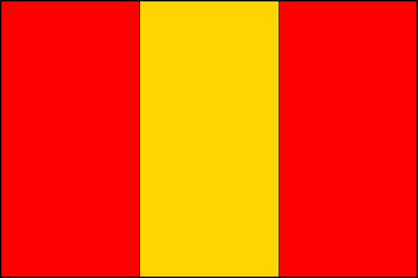 List tvoří tři svislé pruhy: červený, žlutý a červený. Poměr šířky k délce listu je 2:3.