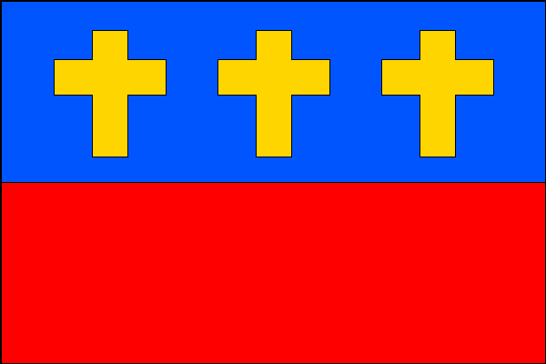 List stvoří dva vodorovné pruhy modrý a červený. V modrém pruhu tři žluté latinské kříže vedle sebe. Poměr šířky k délce listu je 2:3.
