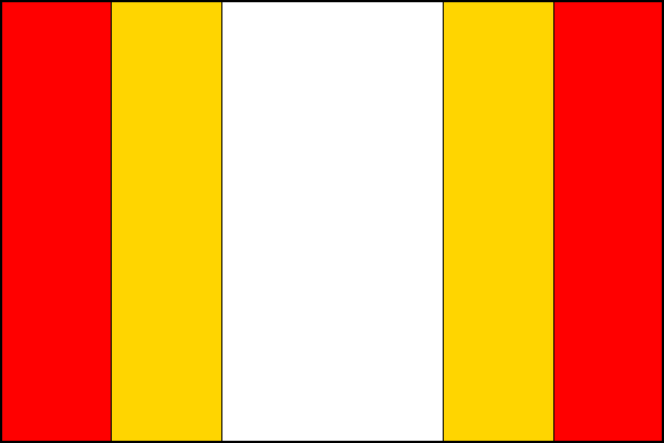 List tvoří pět svislých pruhů, červený, žlutý, bílý, žlutý a červený v poměru 1:1:2:1:1. Poměr šířky k délce listu je 2:3.