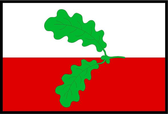 List tvoří dva vodorovné pruhy, bílý a červený. Uprostřed zelený dubový dvojlist položený k žerďovému okraji. Poměr šířky k délce listu je 2 : 3.