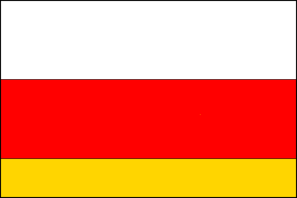 List praporu tvoří tři vodorovné pruhy. Horní bílý (2/5 šířky), střední červený (2/5 šířky), dolní žlutý (1/5 šířky). Poměr délky k šířce 2:3.