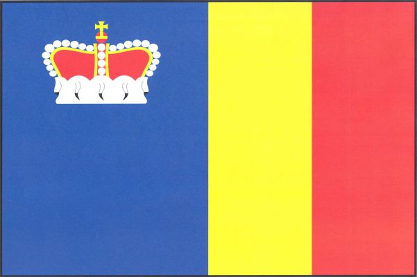 List tvoří tři svislé pruhy, modrý s knížecí korunou v horní části pruhu, žlutý a červený, v poměru 2 : 1 : 1. Poměr šířky k délce listu je 2 : 3.