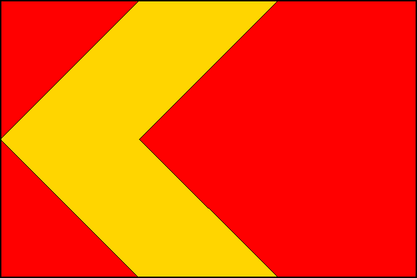 Červený list se žlutou krokví vycházející z druhé třetiny horního a dolního okraje listu, s vrcholem na žerďovém okraji. Poměr šířky k délce listu je 2:3.