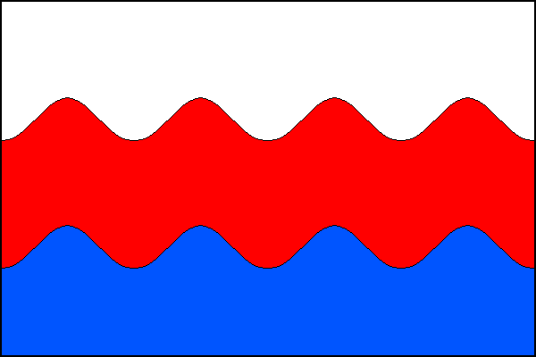 List tvoří tři vodorovné pruhy: bílý dole zvlněný, červený vlnitý a modrý zvlněný. Červený pruh a modrý pruh mají čtyři vrcholy a tři prohlubně. Poměr šířky k délce listu je 2:3.