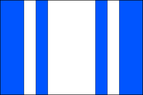 List tvoří sedm svislých pruhů střídavě modrých a bílých v poměru 2:1:1:4:1:1:2. Poměr šířky k délce listu je 2:3.