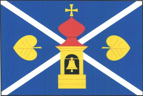 Modrý list s bílým ondřejským křížem širokým dvacetinu šířky listu, uprostřed přeloženým žlutou zvonicí s červenou bání zakončenou žlutým křížkem, s černým obloukovým oknem se zavěšeným žlutým zvonem. Zvonice je provázená v žerďové a vlající části listu p