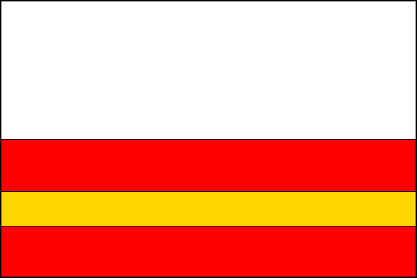 List tvoří čtyři vodorovné pruhy, bílý, červený, žlutý a červený v poměru 8:3:2:3. Poměr šířky k délce listu je 2:3.