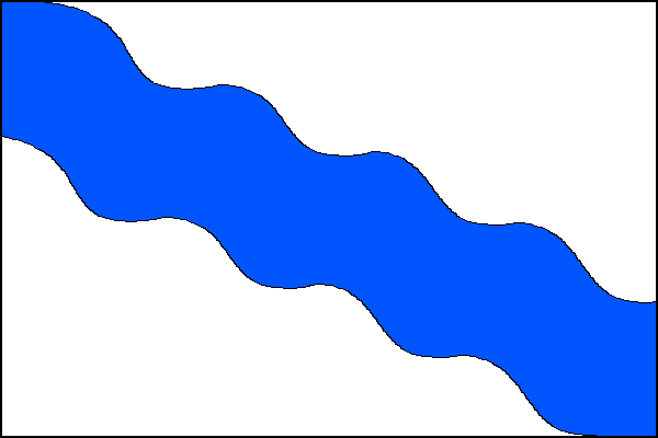 Bílý list s kosmým vlnitým modrým pruhem o čtyřech vlnách, vycházejícím z horní třetiny žerďového okraje a sahajícím do dolní třetiny vlajícího okraje. Poměr šířky k délce listu je 2:3.