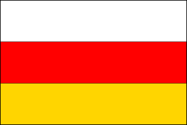 List tvoří tři vodorovné pruhy, bílý, červený a žlutý. Poměr šířky k délce listu je 2:3.
