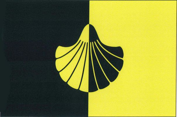 List tvoří dva svislé pruhy, černý a žlutý. Uprostřed svatojakubská mušle opačných barev. Poměr šířky k délce listu je 2 : 3.