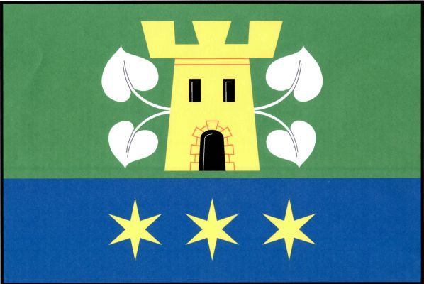 List tvoří dva vodorovné pruhy, zelený a modrý, v poměru 5 : 3. V zeleném žlutá věž s cimbuřím se třemi stínkami, bosovanou branou a se dvěma okny vedle sebe, vše černé, z ní do stran vyrůstají dvojice bílých odkloněných lipových listů na prohnutých stonc