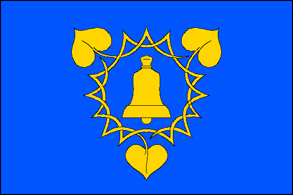 Modrý list, uprostřed zvon v trnové koruně, ze které vyrůstají tři lipové listy (2,1), vše žluté. Poměr šířky k délce listu je 2:3.