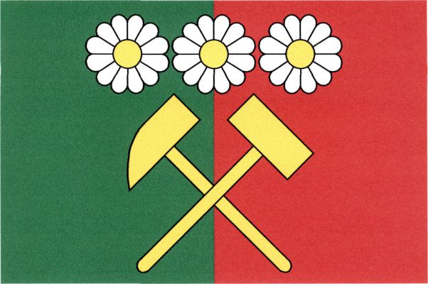 List tvoří dva svislé pruhy, zelený a červený. Uprostřed žlutá hornická kladívka, nad nimi tři bílé květy se žlutými středy vedle sebe. Poměr šířky k délce listu je 2 : 3.