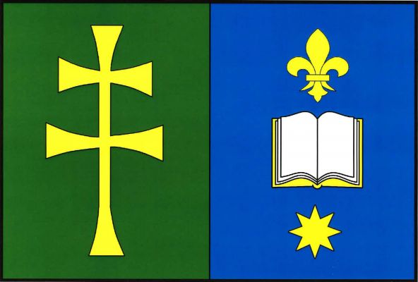 List tvoří dva svislé pruhy, zelený se žlutým patriarším křížem a modrý s bílou otevřenou knihou se žlutými deskami, provázená nahoře žlutou lilií, dole osmicípou žlutou hvězdou. Poměr šířky k délce listu je 2 : 3.