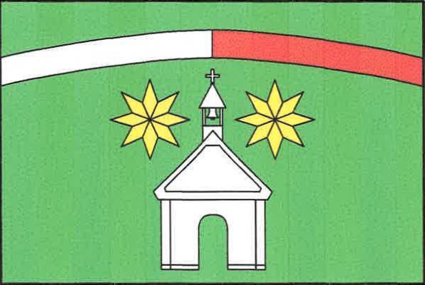 List tvoří tři vodorovné pruhy, v poměru 2 : 1 : 7, zelený, obloukový bílo-červeně polcený s vrcholem sahajícím do desetiny šířky listu a zelený. V dolním pruhu bílé průčelí kaple s prázdnými dveřmi a lucernou se zvonem, zakončenou křížkem a provázenou dv
