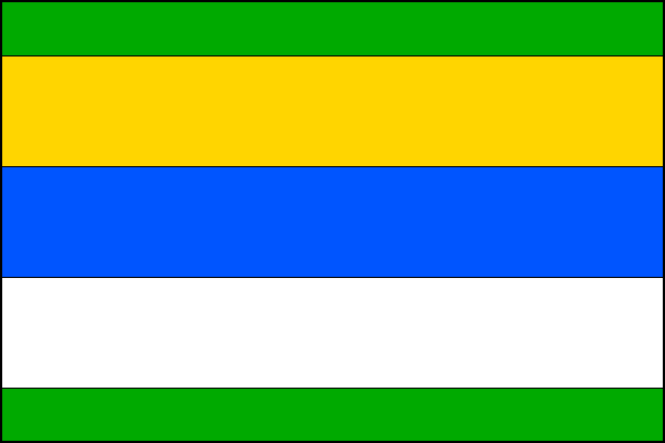 List tvoří pět vodorovných pruhů, zelený, žlutý, modrý, bílý a zelený, v poměru 1:2:2:2:1. Poměr šířky k délce listu je 2:3.