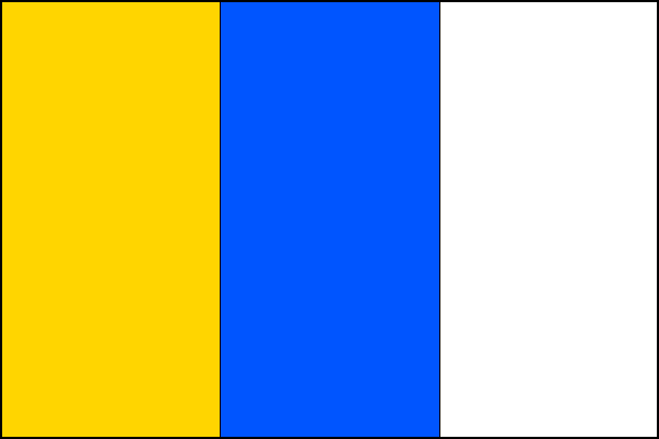 List tvoří tři svislé pruhy: žlutý, modrý a bílý. Poměr šířky k délce listu je 2:3.