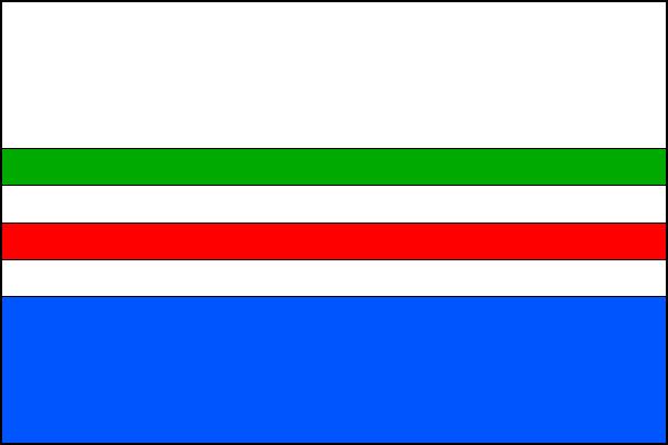 List tvoří šest vodorovných pruhů, bílý, zelený, bílý, červený, bílý a modrý, v poměru 4:1:1:1:1:4. Poměr šířky k délce listu je 2:3.