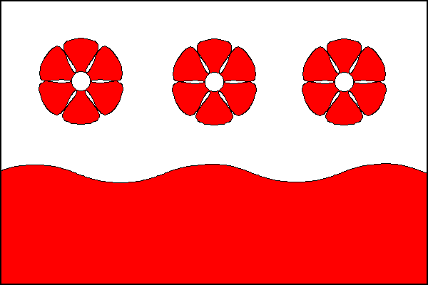 List tvoří dva vodorovné pruhy, bílý a zvlněný červený v poměru 3:2. V bílém pruhu tři červené šestilisté květy s bílými semeníky; červený pruh má tři vrcholy a dvě prohlubně. Poměr šířky k délce listu je 2:3.