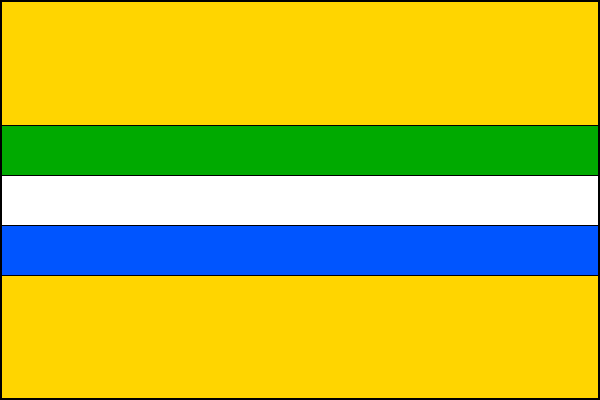 List tvoří pět vodorovných pruhů, žlutý, zelený, bílý, modrý a žlutý v poměru 5:2:2:2:5. Poměr šířky k délce listu je 2:3.