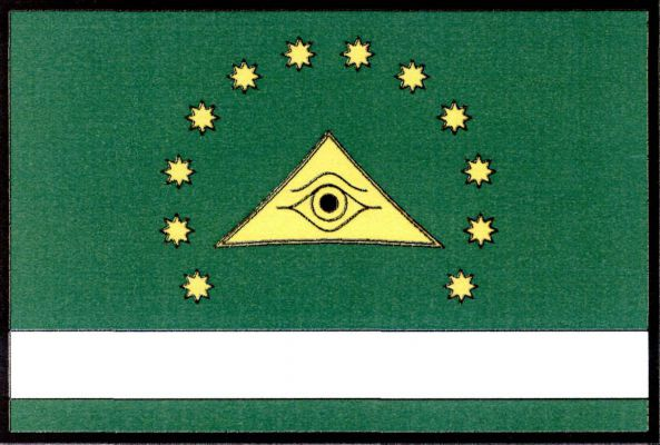 List tvoří tři vodorovné pruhy, zelený, bílý a zelený, v poměru 10 : 2 : 1. V horním zeleném pruhu Boží oko obklopené do oblouku dvanácti osmicípími hvězdami hrotem k hornímu okraji, vše žluté. Poměr šířky k délce listu je 2 : 3.